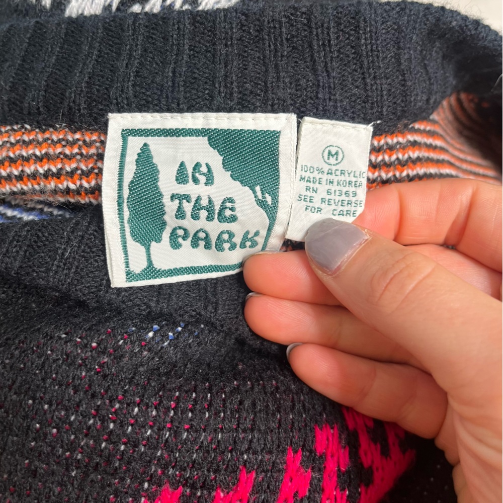 Vintage Abstract Patterned Patchwork Chunky Knit … - image 3